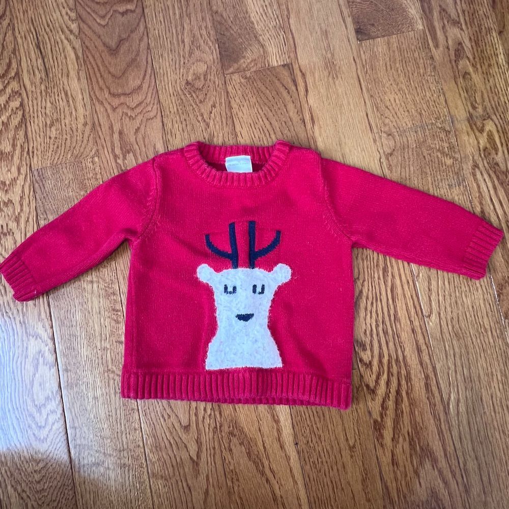 Hanna Andersson Red Reindeer Sweater Baby 6-12 Months Winter Knit